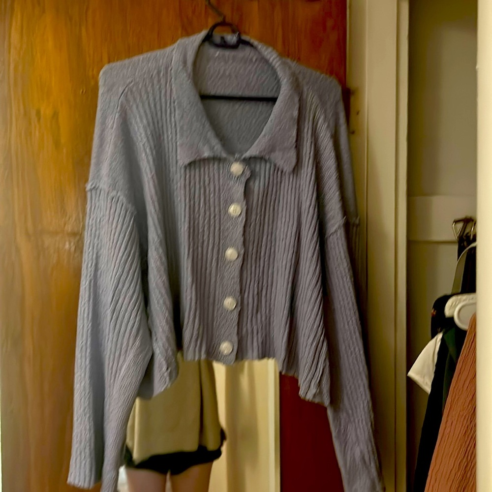 Light blue cropped batwing sweater from local boutique. Size small